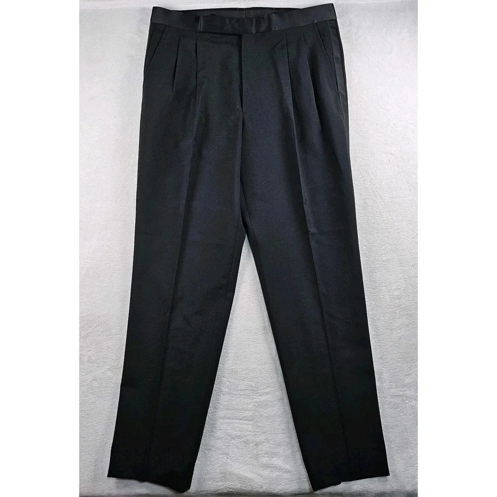 Vtg Nordstrom Tuxedo Suit Double Breasted 41R Pants 34x33 Satin Stripe USA Wool
